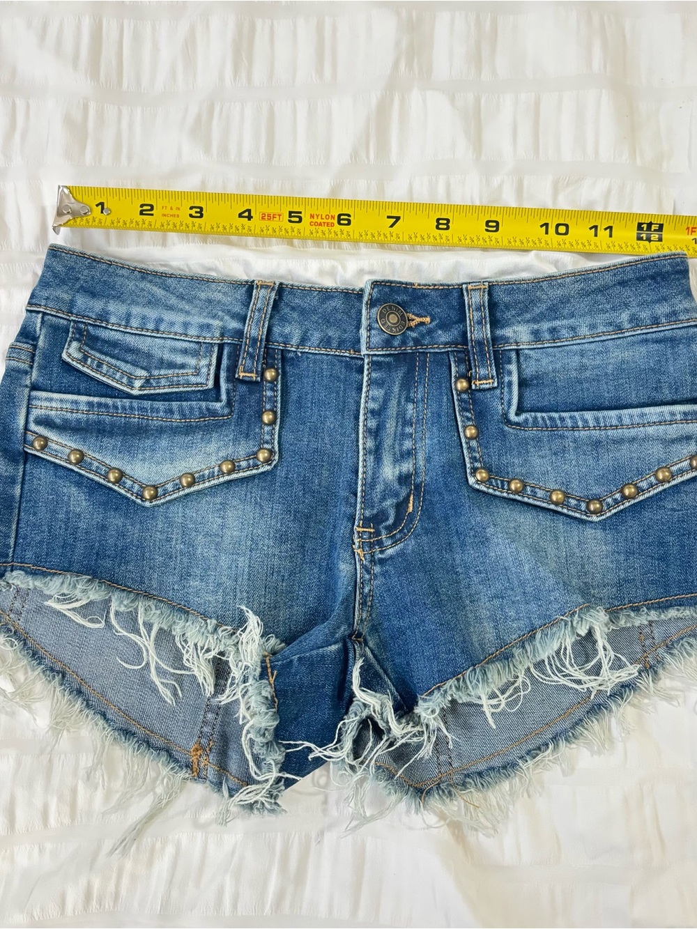 Edikted Studded Distressed Denim Shorts - Blue